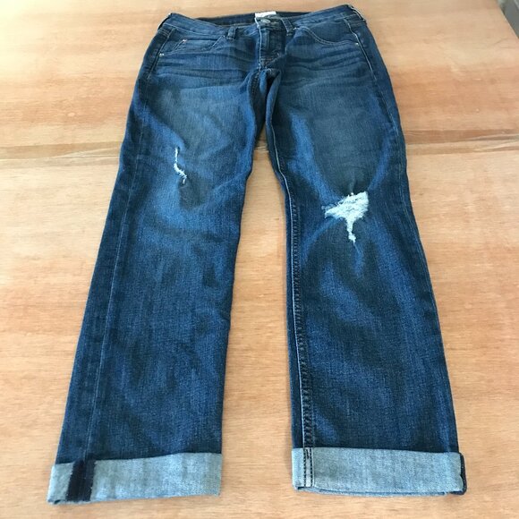 Hudson Bacara Crop Straight Cuffed Jeans Women 28 Blue Mid Rise Distressed 16282 - Picture 1 of 15